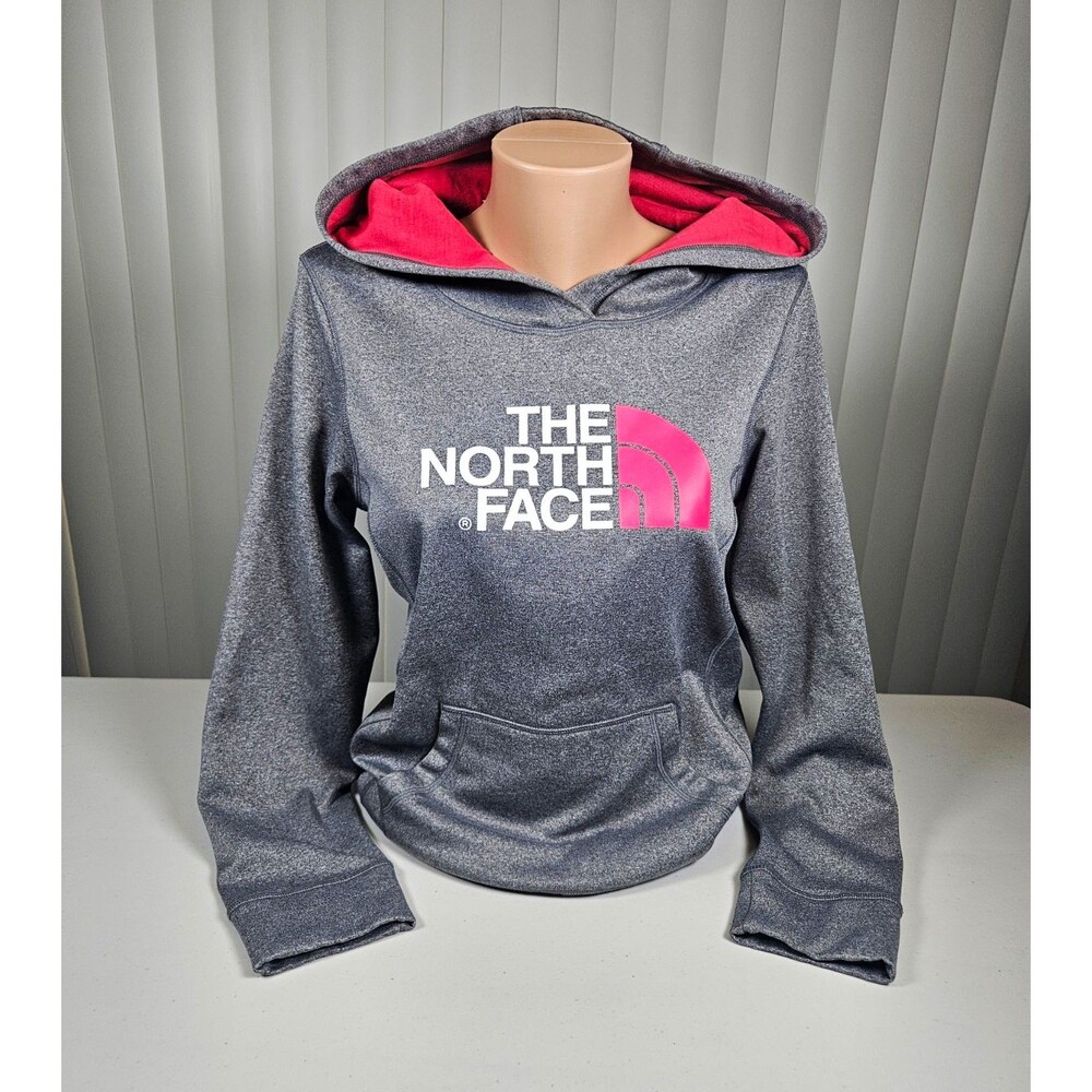 The North Face Womens Pullover Hoodie Size M Medium Grey Pink Fleece Sweatshirt